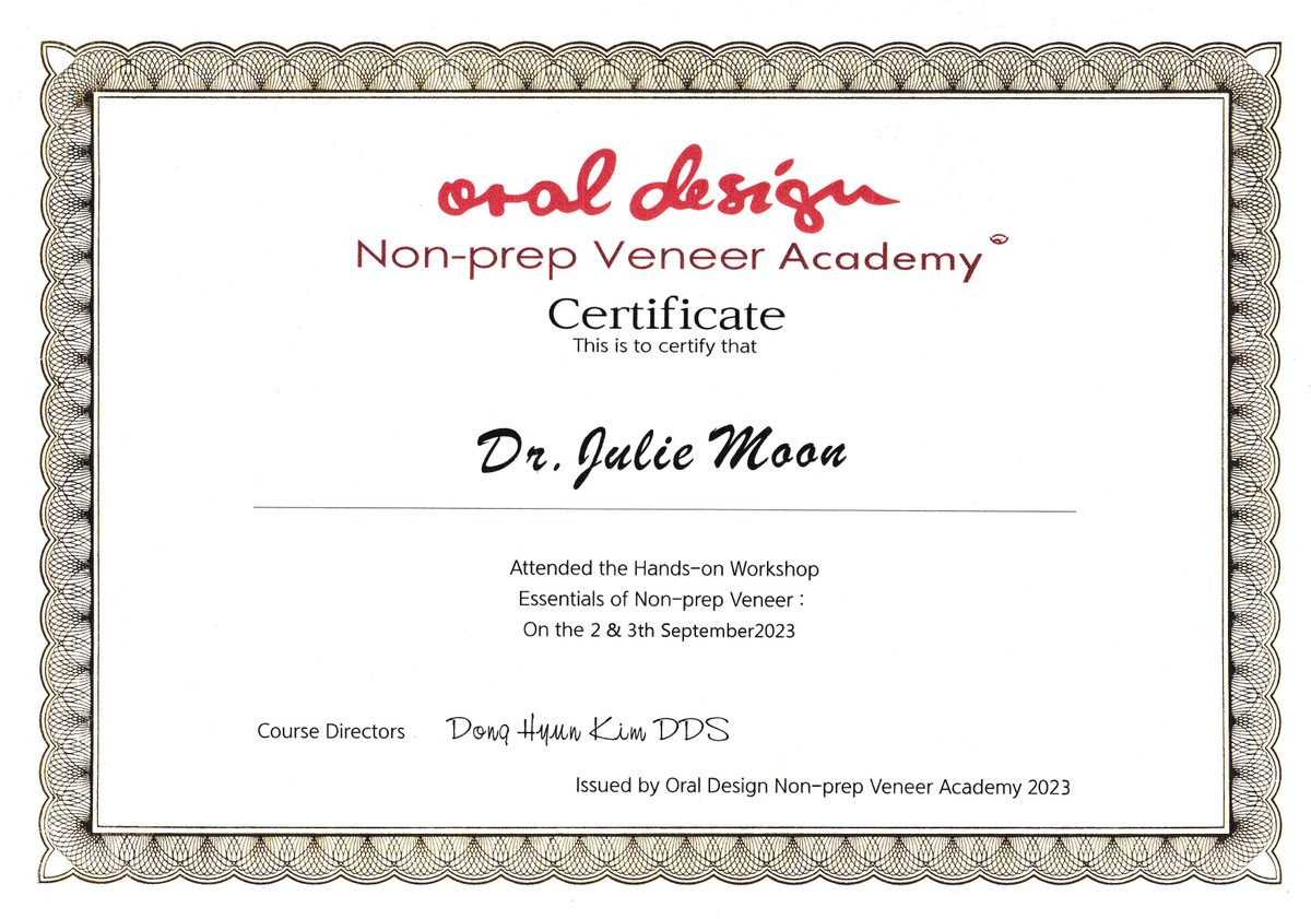 Oral Design Non-prep Veneer Academy 이수증